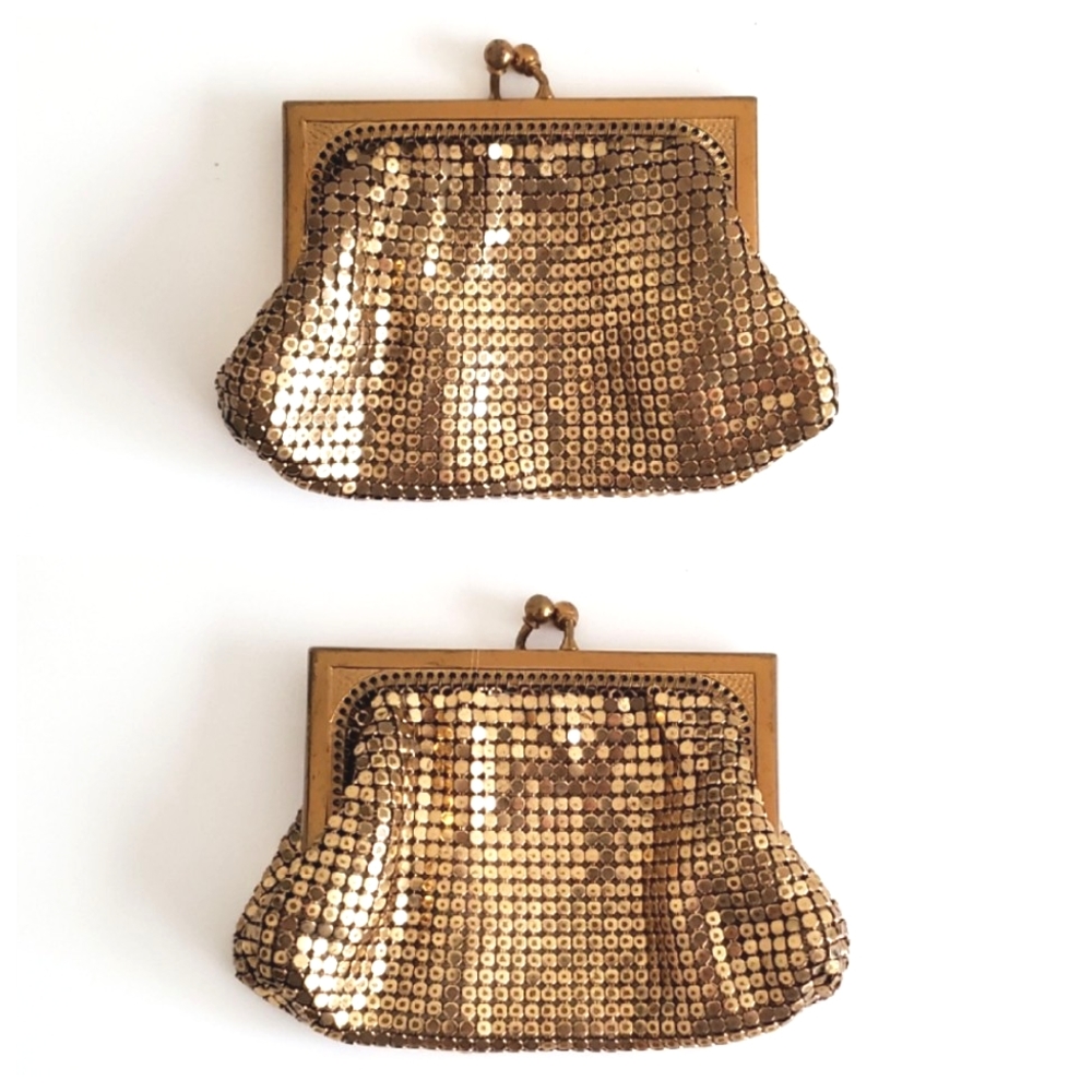 Vintage WHITING & DAVIS CO. #2684 Gold Mesh Coin Change Purse Stamped